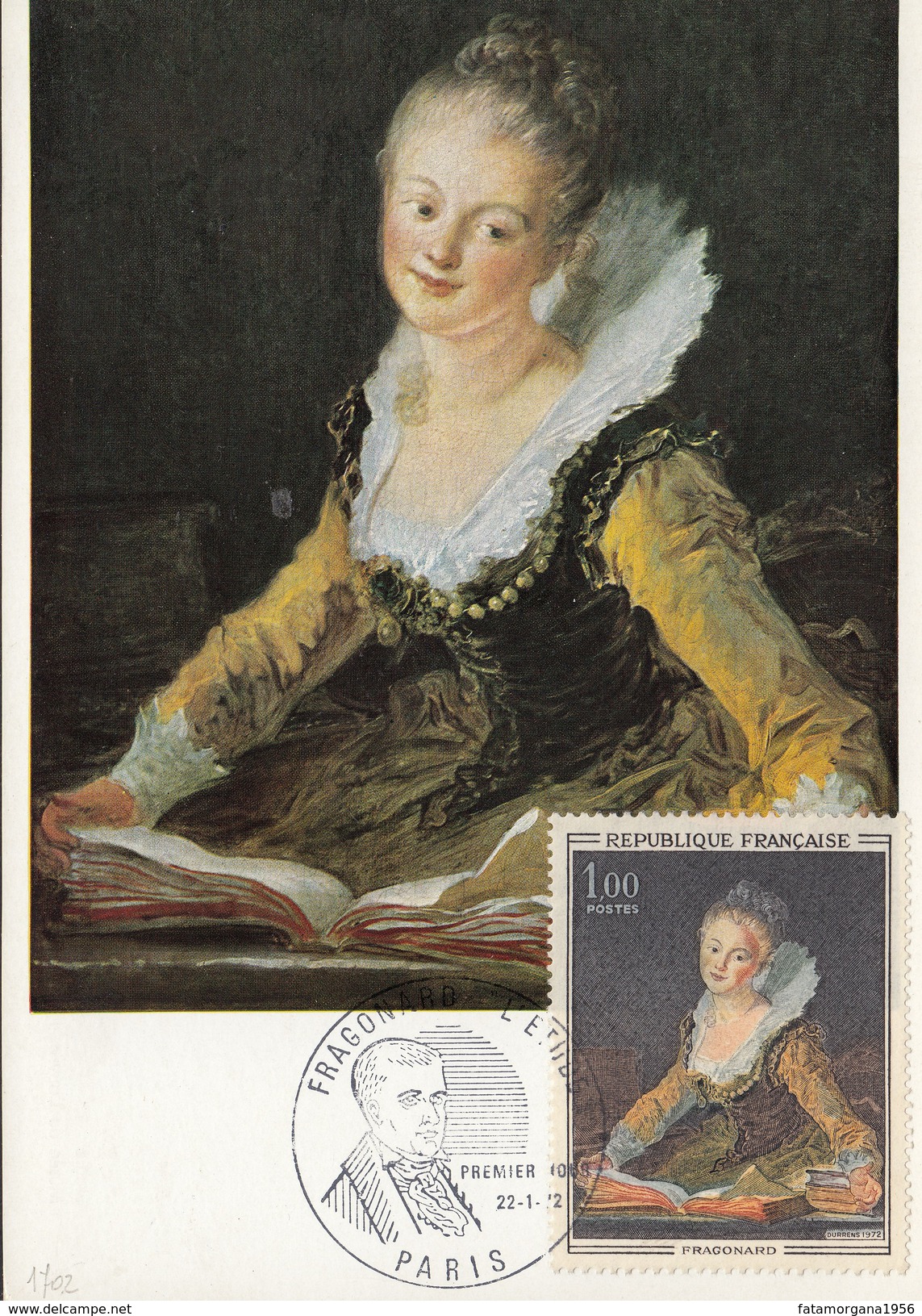 FRANCIA - Cartolina E Francobollo FDC Dedicati Al Dipinto "L'étude" Del Pittore Fragonard - FDC  22/01/1972 - 1970-1979