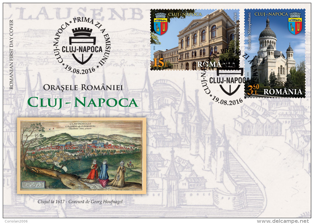 ROMANIA, 2016,CITIES, CLUJ-NAPOCA, Tourism, Theatre, University, Tower, Set 2 FDC - Sonstige & Ohne Zuordnung