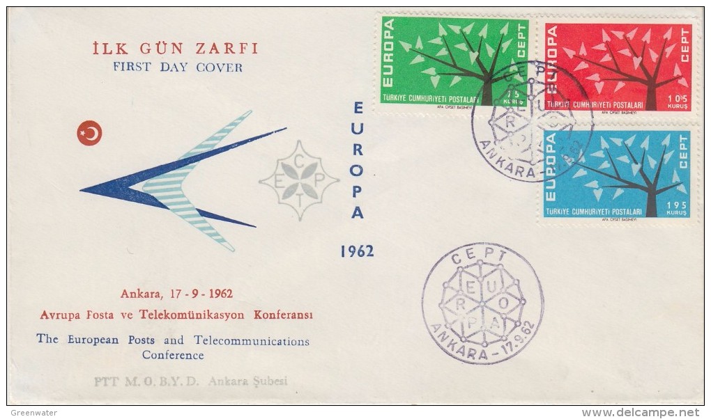 Europa Cept 1962 Turkey 3v FDC (F5638A) - 1962