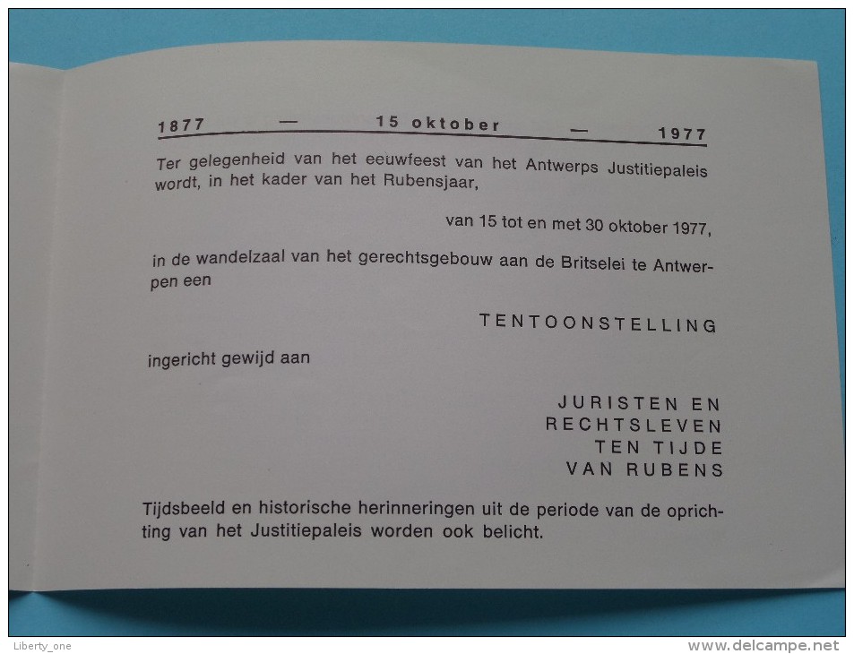 TENTOONSTELLING Eeuwfeest Justitiepaleis / RUBENSJAAR 1977 Juristen En Rechtsleven Ten Tijde Van RUBENS ( Zie Foto ) ! - Publicidad