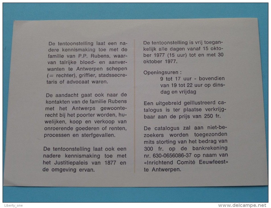 TENTOONSTELLING Eeuwfeest Justitiepaleis / RUBENSJAAR 1977 Juristen En Rechtsleven Ten Tijde Van RUBENS ( Zie Foto ) ! - Pubblicitari