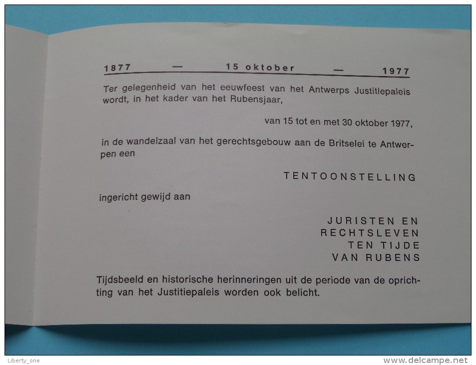 TENTOONSTELLING Eeuwfeest Justitiepaleis / RUBENSJAAR 1977 Juristen En Rechtsleven Ten Tijde Van RUBENS ( Zie Foto ) ! - Advertising