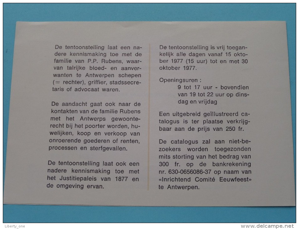 TENTOONSTELLING Eeuwfeest Justitiepaleis / RUBENSJAAR 1977 Juristen En Rechtsleven Ten Tijde Van RUBENS ( Zie Foto ) ! - Advertising
