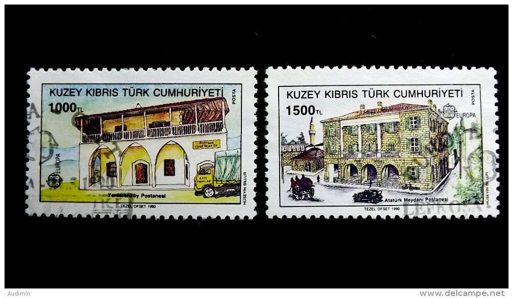 Zypern Türk. 273/4 Oo/ESST, EUROPA/CEPT 1990, Postalische Einrichtungen,  Postamt Yenierenköy; Postamt Nikosia - Oblitérés