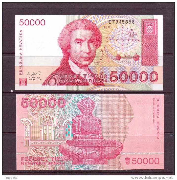 CROATIE 1993 2 BILLETS 50000/100000 DINARA   NEUF UNC P26/27 - Kroatië