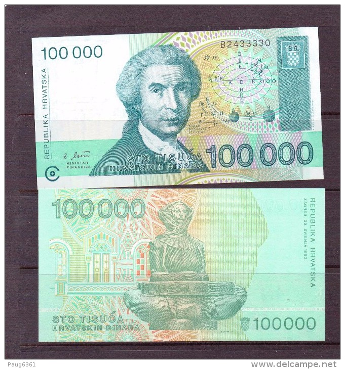 CROATIE 1993 2 BILLETS 50000/100000 DINARA   NEUF UNC P26/27 - Kroatië