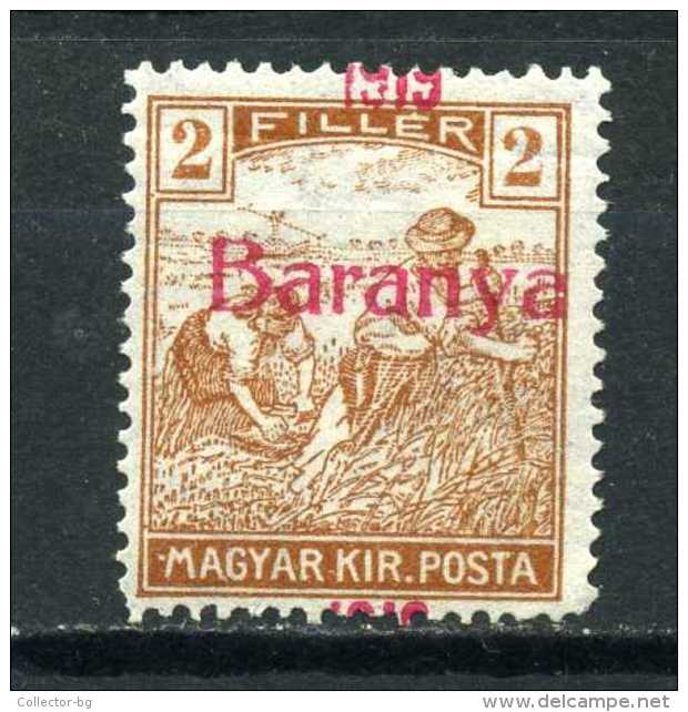 RARE 1919 KIR MAGYAR HUNGARY 2 FILLER ERROR DOUBLE OVERPRINT RED 1919 BARANYA STAMP Timbres MINT - Gebraucht