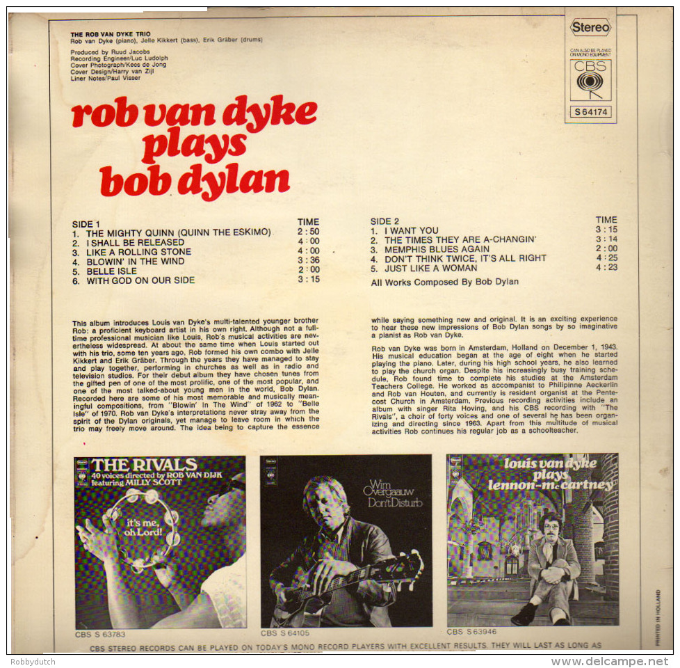 * LP *  ROB VAN DYKE PLAYS BOB DYLAN (Holland 1970) - Jazz