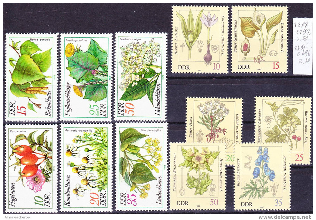 2016-0418 GDR 2 Complete Sets Medical Plants Mi 2287-92, 2691-96 MNH ** - Heilpflanzen