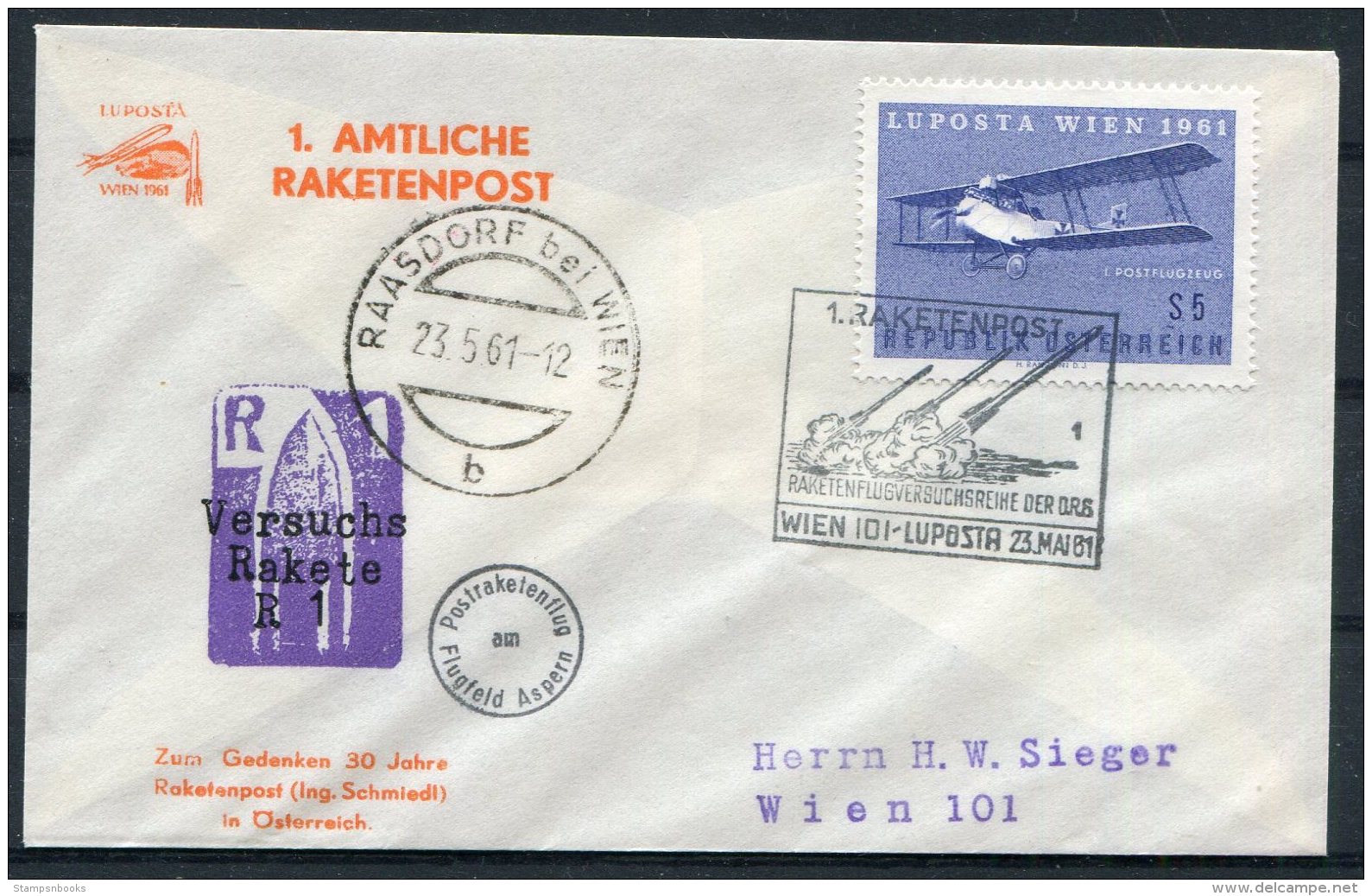 1961 Austria Raketenpost Rocket Mail Wien Luposta Raasdorf Cover - Europe