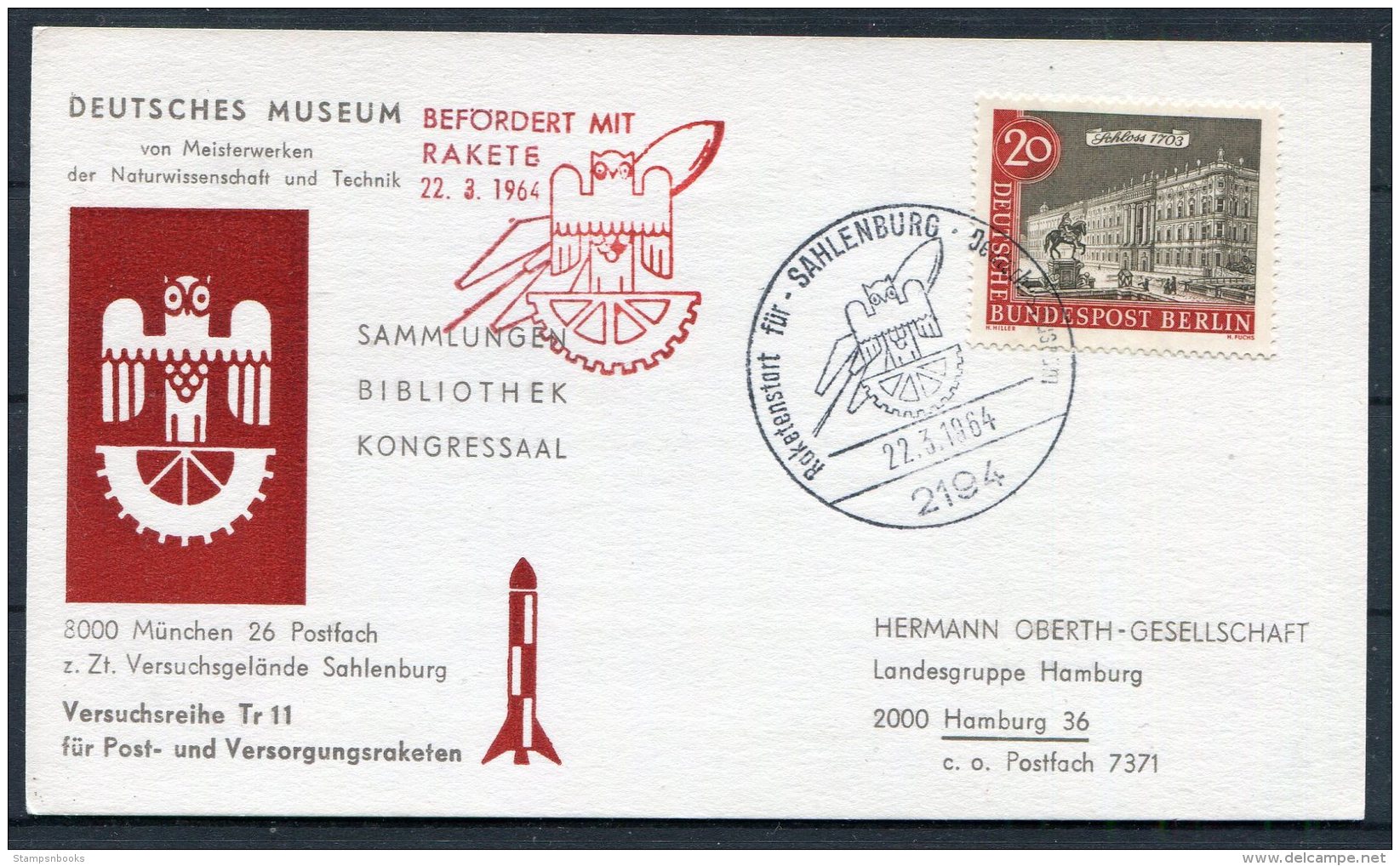 1964 Germany Raketenpost Rocket Sahlenburg Deutsches Museum Postcard - Europe