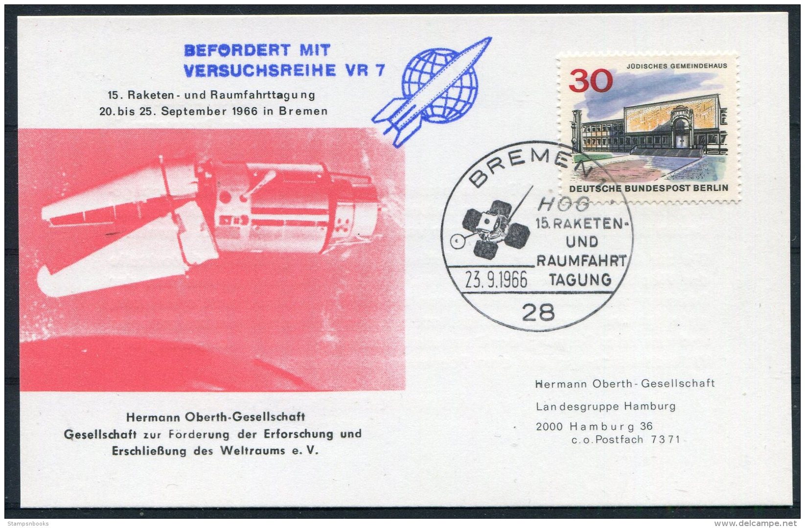 1966 Germany Bremen Raketenpost Rocket Space Postcard - Europe