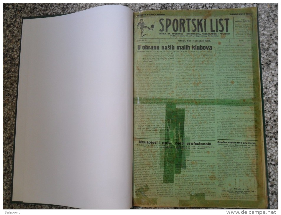 SPORTSKI LIST, SLUZBENO GLASILO OSJECKOG NOGOMETNOG PODSAVEZA, OSIJEK 1928,1929,1930  57 PIECES, BANDED - Livres