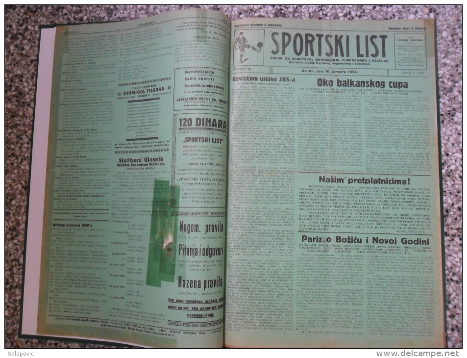 SPORTSKI LIST, SLUZBENO GLASILO OSJECKOG NOGOMETNOG PODSAVEZA, OSIJEK 1928,1929,1930  57 PIECES, BANDED - Livres