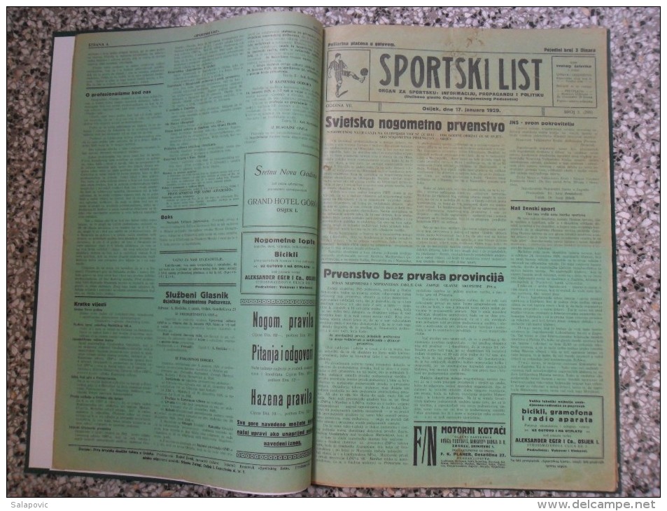 SPORTSKI LIST, SLUZBENO GLASILO OSJECKOG NOGOMETNOG PODSAVEZA, OSIJEK 1928,1929,1930  57 PIECES, BANDED - Libri