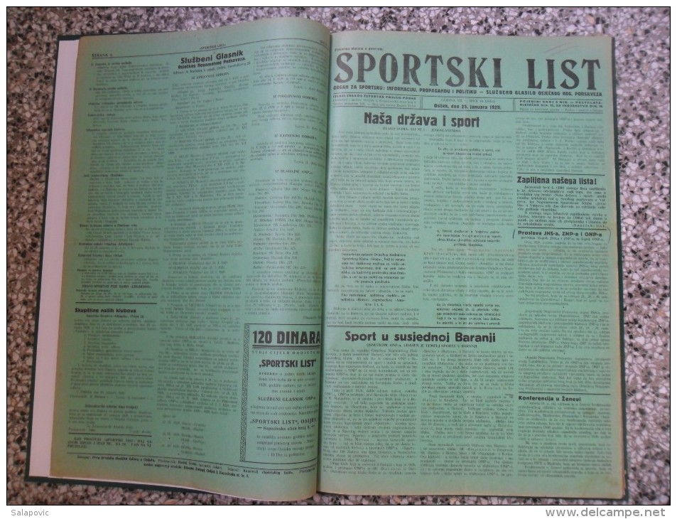 SPORTSKI LIST, SLUZBENO GLASILO OSJECKOG NOGOMETNOG PODSAVEZA, OSIJEK 1928,1929,1930  57 PIECES, BANDED - Libri