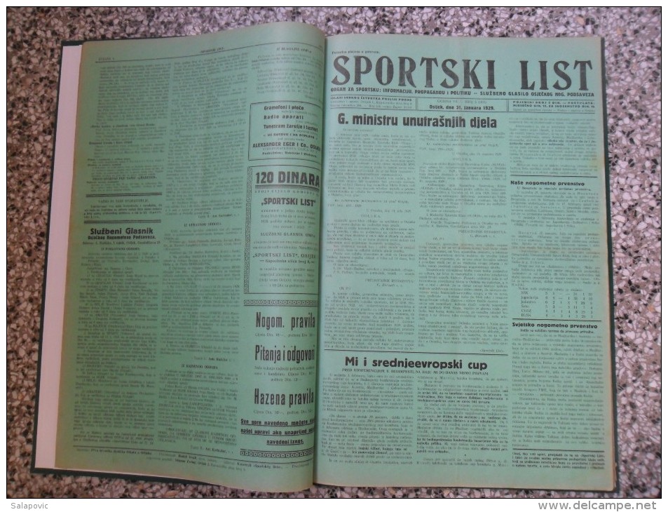 SPORTSKI LIST, SLUZBENO GLASILO OSJECKOG NOGOMETNOG PODSAVEZA, OSIJEK 1928,1929,1930  57 PIECES, BANDED - Libri