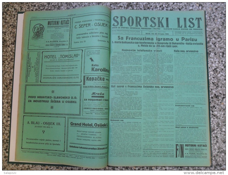 SPORTSKI LIST, SLUZBENO GLASILO OSJECKOG NOGOMETNOG PODSAVEZA, OSIJEK 1928,1929,1930  57 PIECES, BANDED