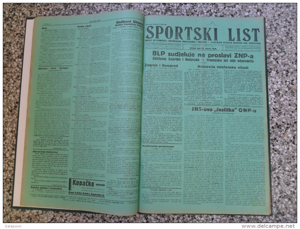 SPORTSKI LIST, SLUZBENO GLASILO OSJECKOG NOGOMETNOG PODSAVEZA, OSIJEK 1928,1929,1930  57 PIECES, BANDED