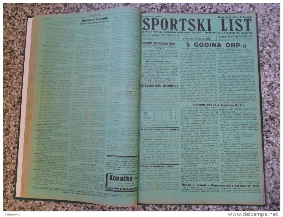 SPORTSKI LIST, SLUZBENO GLASILO OSJECKOG NOGOMETNOG PODSAVEZA, OSIJEK 1928,1929,1930  57 PIECES, BANDED