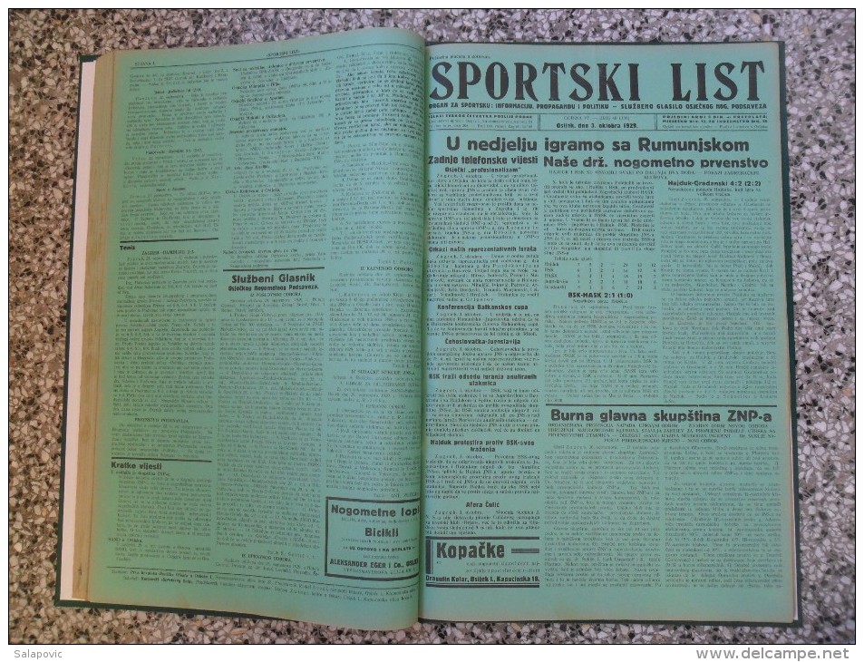 SPORTSKI LIST, SLUZBENO GLASILO OSJECKOG NOGOMETNOG PODSAVEZA, OSIJEK 1928,1929,1930  57 PIECES, BANDED