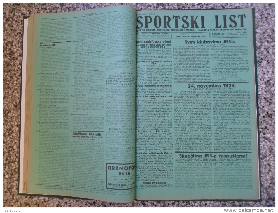 SPORTSKI LIST, SLUZBENO GLASILO OSJECKOG NOGOMETNOG PODSAVEZA, OSIJEK 1928,1929,1930  57 PIECES, BANDED