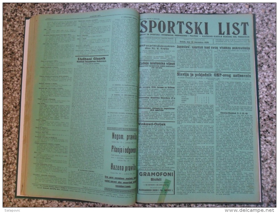 SPORTSKI LIST, SLUZBENO GLASILO OSJECKOG NOGOMETNOG PODSAVEZA, OSIJEK 1928,1929,1930  57 PIECES, BANDED