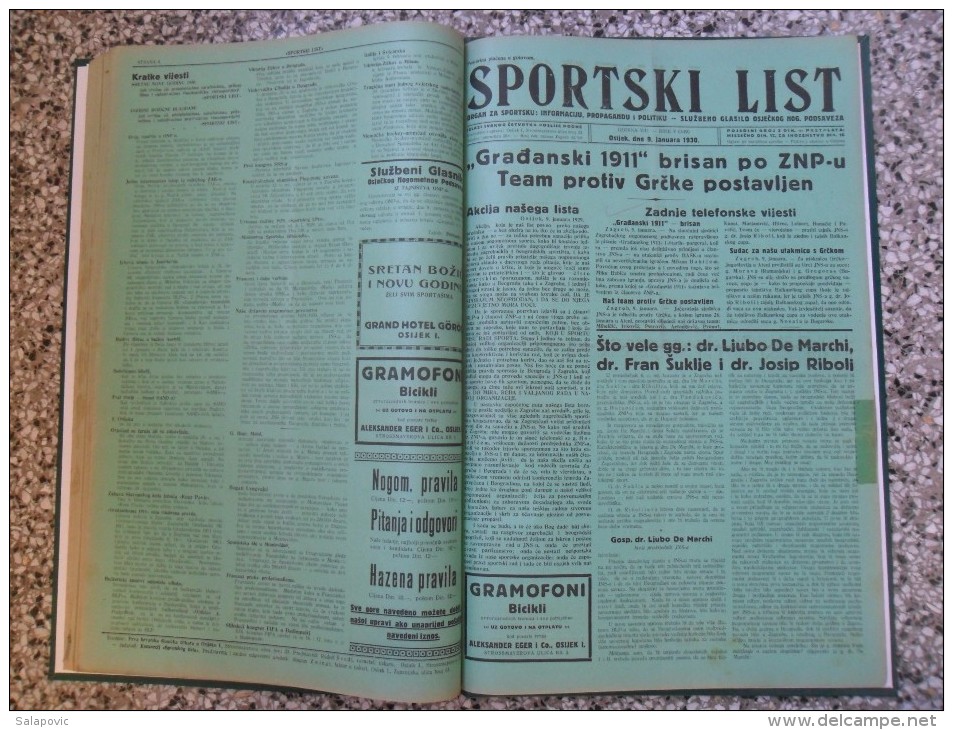 SPORTSKI LIST, SLUZBENO GLASILO OSJECKOG NOGOMETNOG PODSAVEZA, OSIJEK 1928,1929,1930  57 PIECES, BANDED