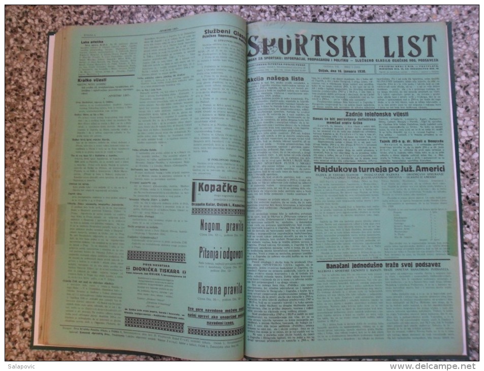 SPORTSKI LIST, SLUZBENO GLASILO OSJECKOG NOGOMETNOG PODSAVEZA, OSIJEK 1928,1929,1930  57 PIECES, BANDED