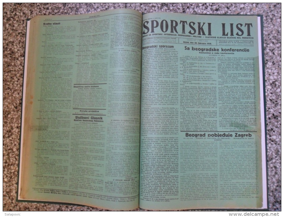 SPORTSKI LIST, SLUZBENO GLASILO OSJECKOG NOGOMETNOG PODSAVEZA, OSIJEK 1928,1929,1930  57 PIECES, BANDED