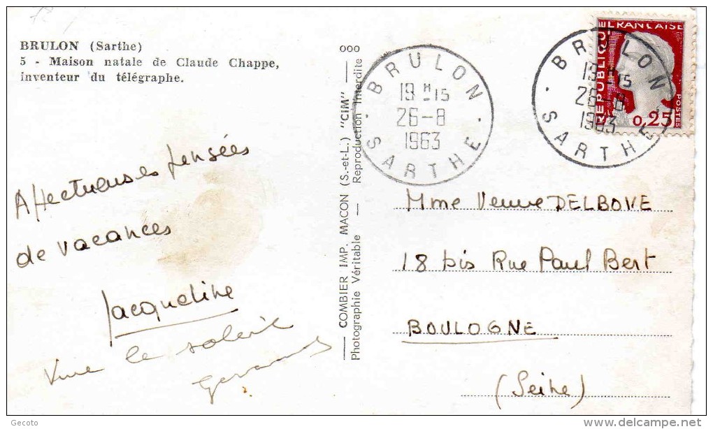 Maison Natale De Claude Chappe En 1963 - Brulon