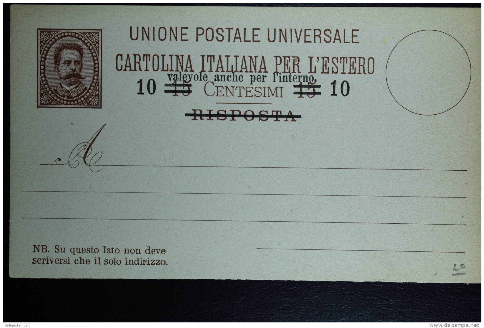 Italia: Cartolina Postale Mi Nr 16 Unused   1890 - Ganzsachen