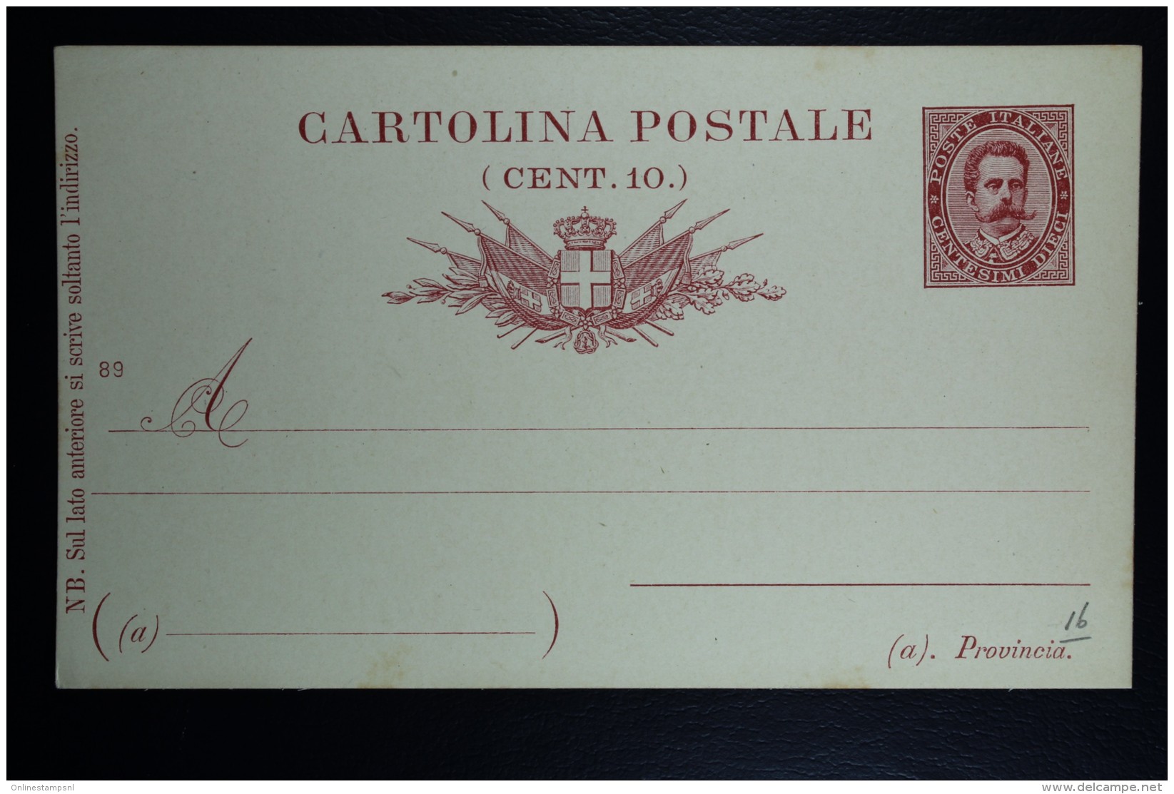 Italia: Cartolina Postale Mi Nr 17 Unused   1889 - Entiers Postaux