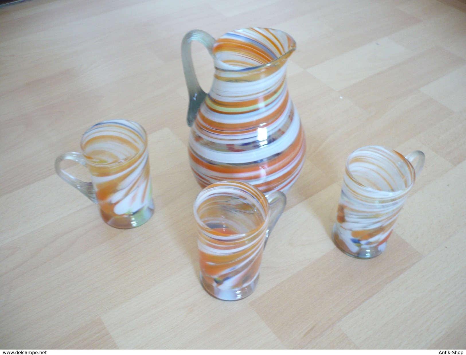 Glas-Karaffe Mit 3 Henkel-Gläser - Wohl Murano  (296)  Preis Reduziert - Glas & Kristall