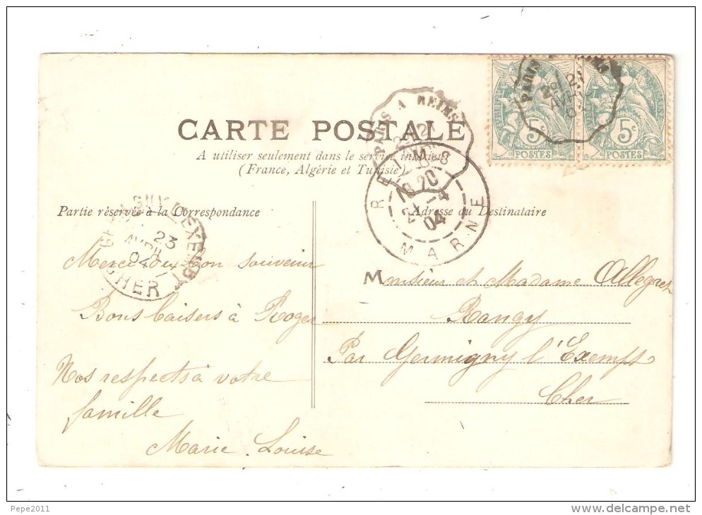 CPA 51 JONCHERY Sur Vesle Bords De La Vesle  1904 Cachet Convoyeur Paris > Reims - Jonchery-sur-Vesle