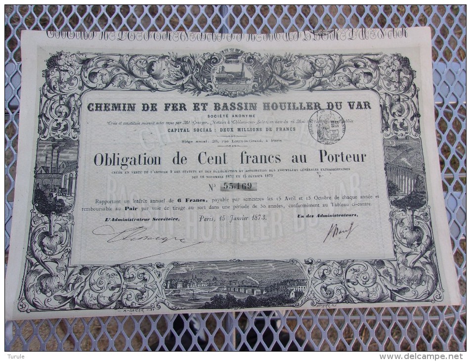 CHEMIN DE FER ET BASSIN HOUILLER DU VAR (1873) - Autres & Non Classés