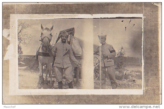 Carte Photo - Deux Militaires Avec Leur Attelage De Chevaux Au Retour De Ravitaillement En Vin, Voir Robinet En Médaille - Guerre 1914-18