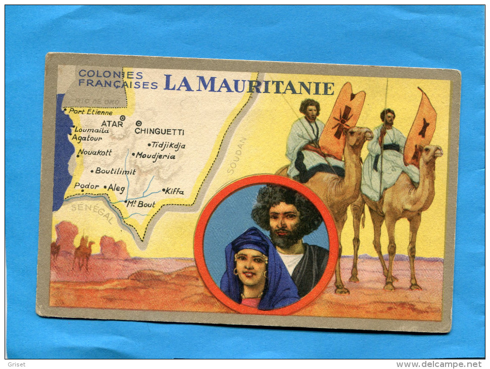 MAURITANIE-Carte Géographique Illustrée- Les Méharis Dans Le Désert-publicité  Lion Noir -édition-photolith - Mauritania