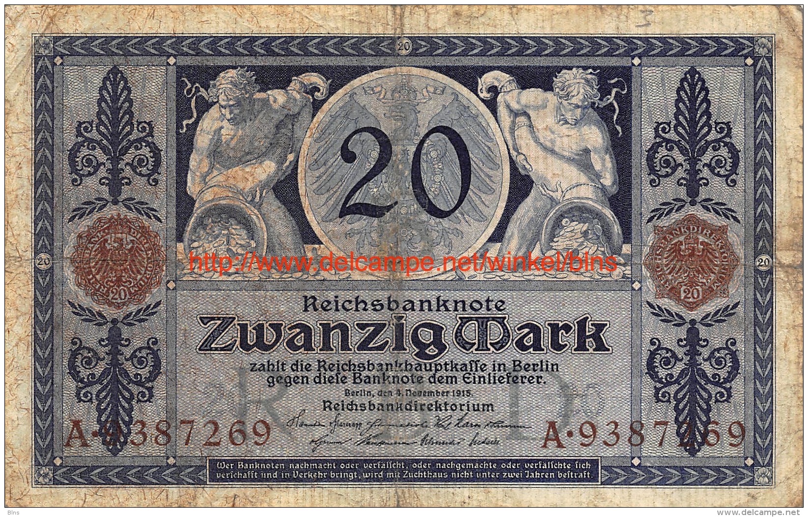 1915 Zwanzig Mark Reichsbanknote 20 Mark - 20 Mark