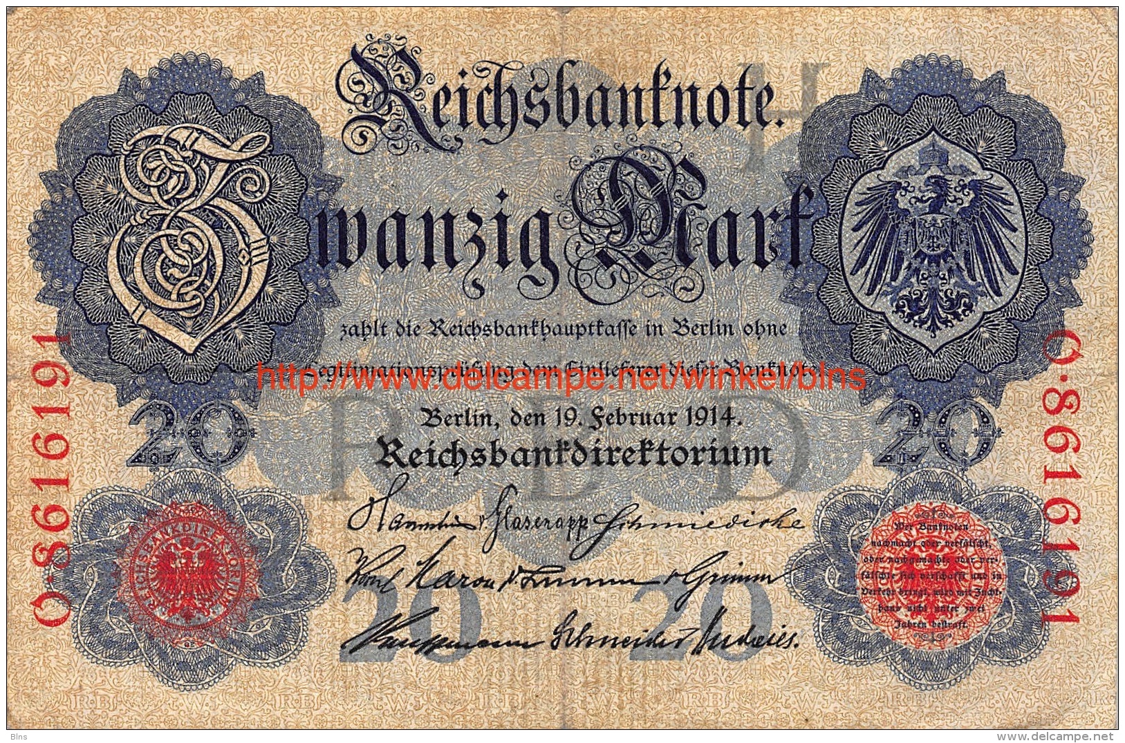 1914 Zwanzig Mark Reichsbanknote 20 Mark - 20 Mark