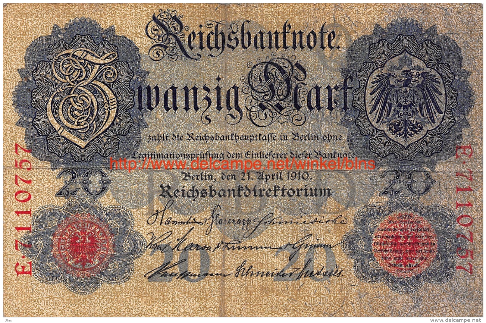 1910 Zwanzig Mark Reichsbanknote 20 Mark - 20 Mark