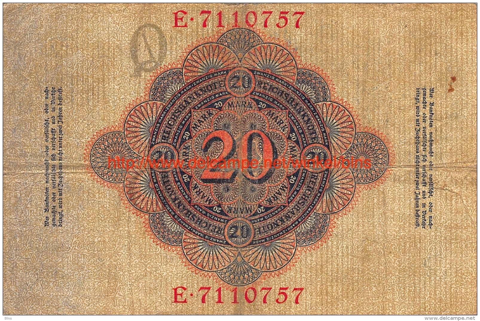 1910 Zwanzig Mark Reichsbanknote 20 Mark - 20 Mark