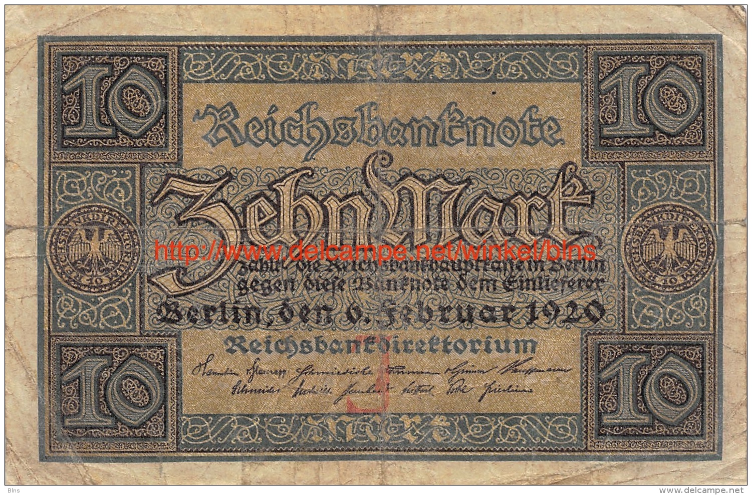 1920 Zehn Mark Reichsbanknote 10 Mark - 10 Mark