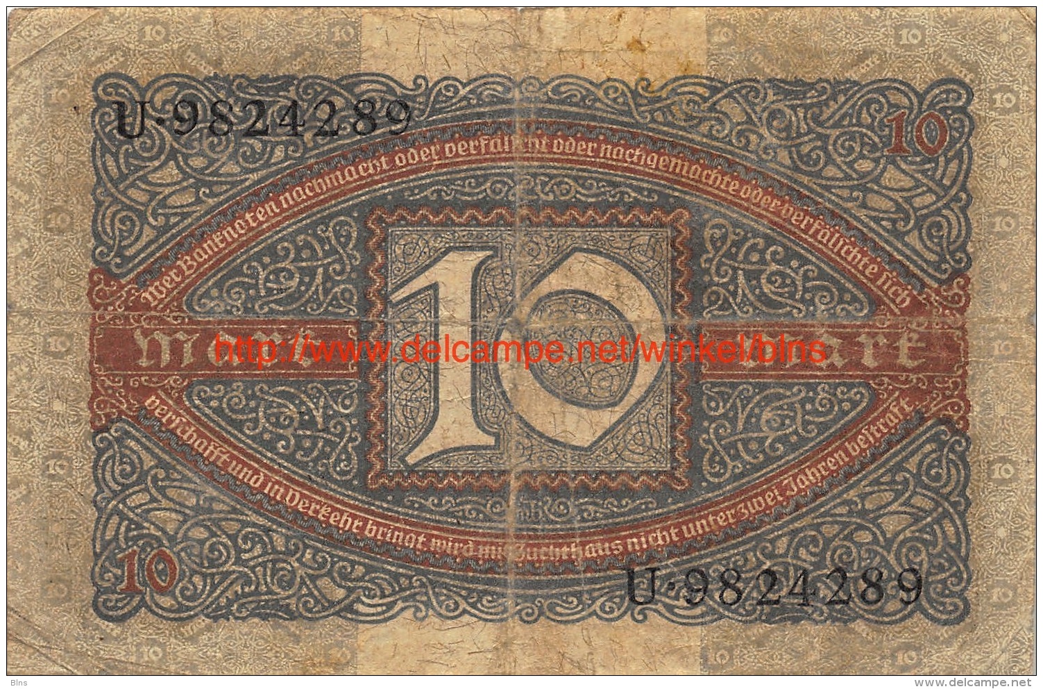 1920 Zehn Mark Reichsbanknote 10 Mark - 10 Mark