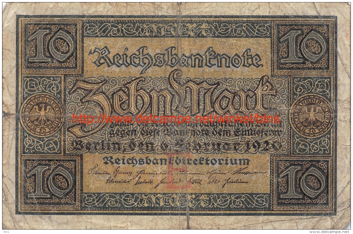 1920 Zehn Mark Reichsbanknote 10 Mark - 10 Mark