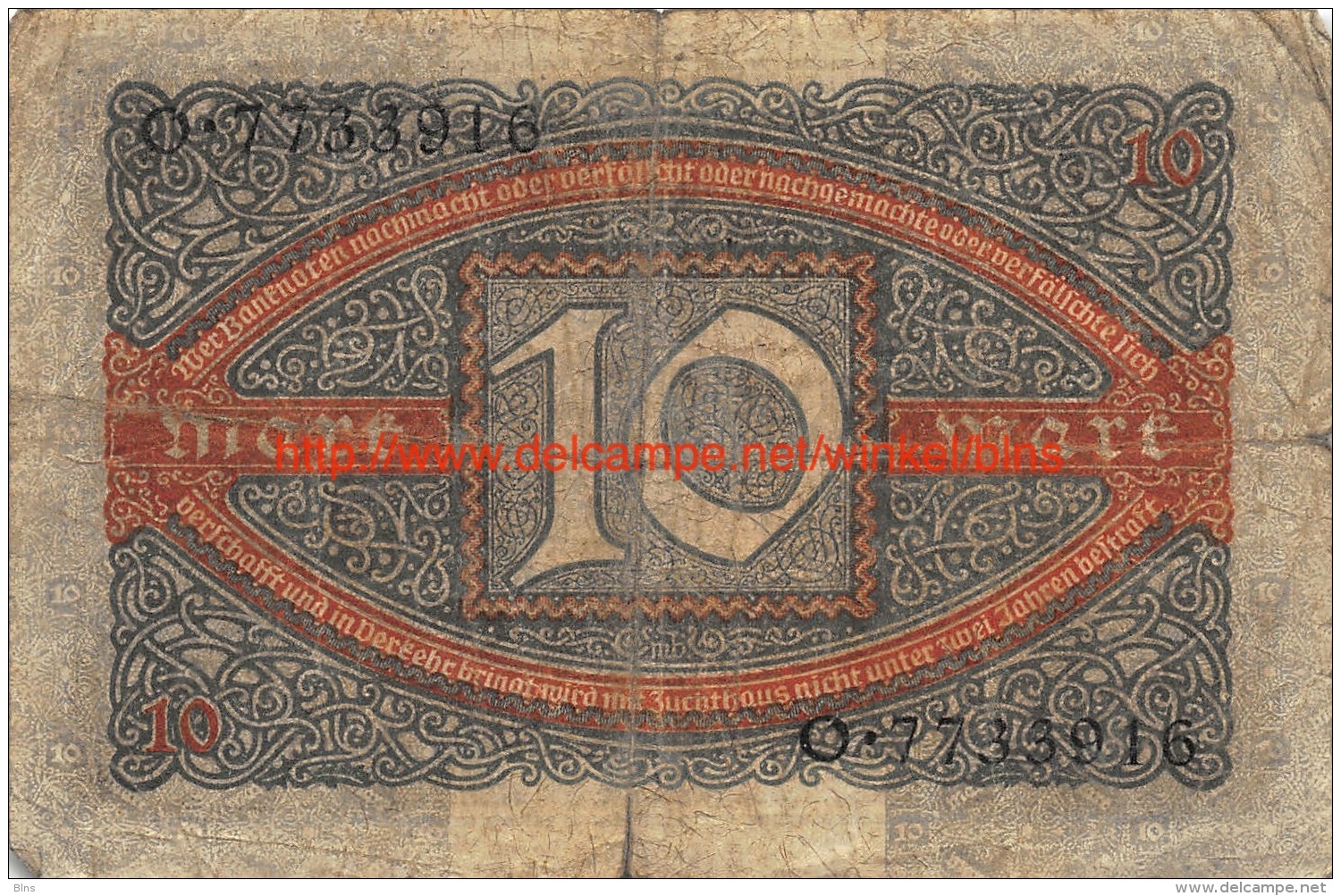 1920 Zehn Mark Reichsbanknote 10 Mark - 10 Mark