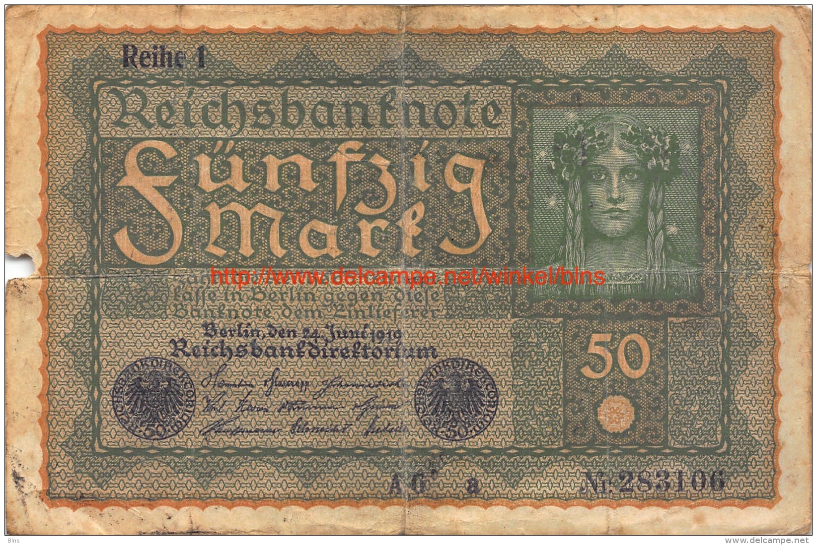 1919 Fünfzig Reichsbanknote 50 - 50 Mark