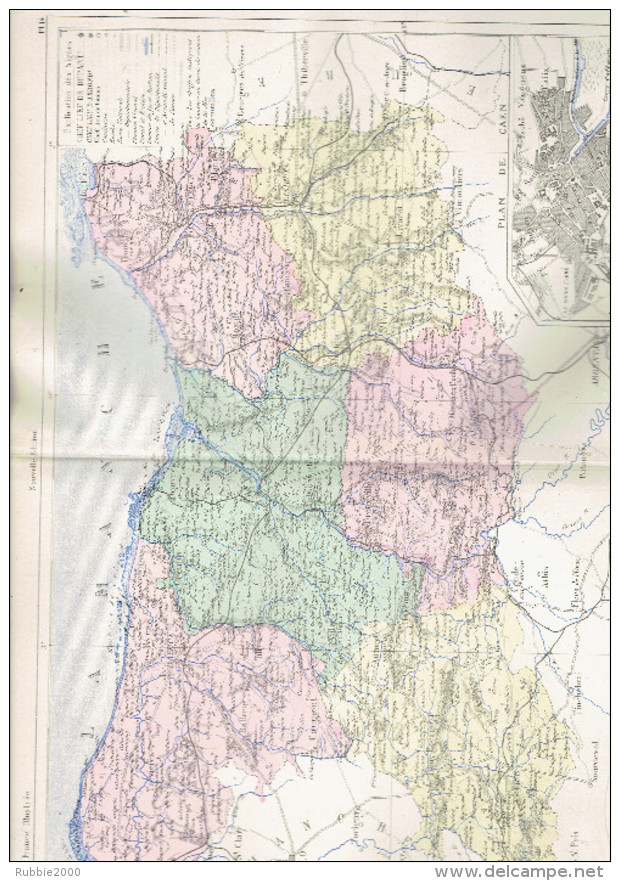 CARTE GEOGRAPHIQUE 1880 FRANCE DEPARTEMENT DU CALVADOS PLAN DE CAEN PAR MALTE BRUN - Cartes Géographiques