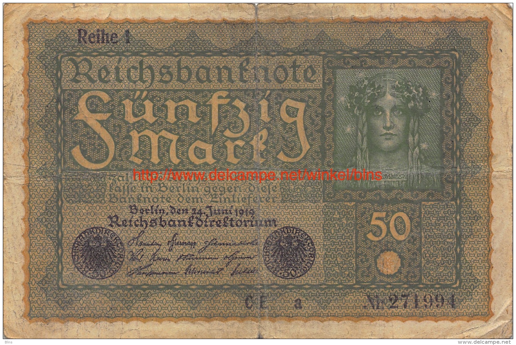 1919 Fünfzig Reichsbanknote 50 - 50 Mark
