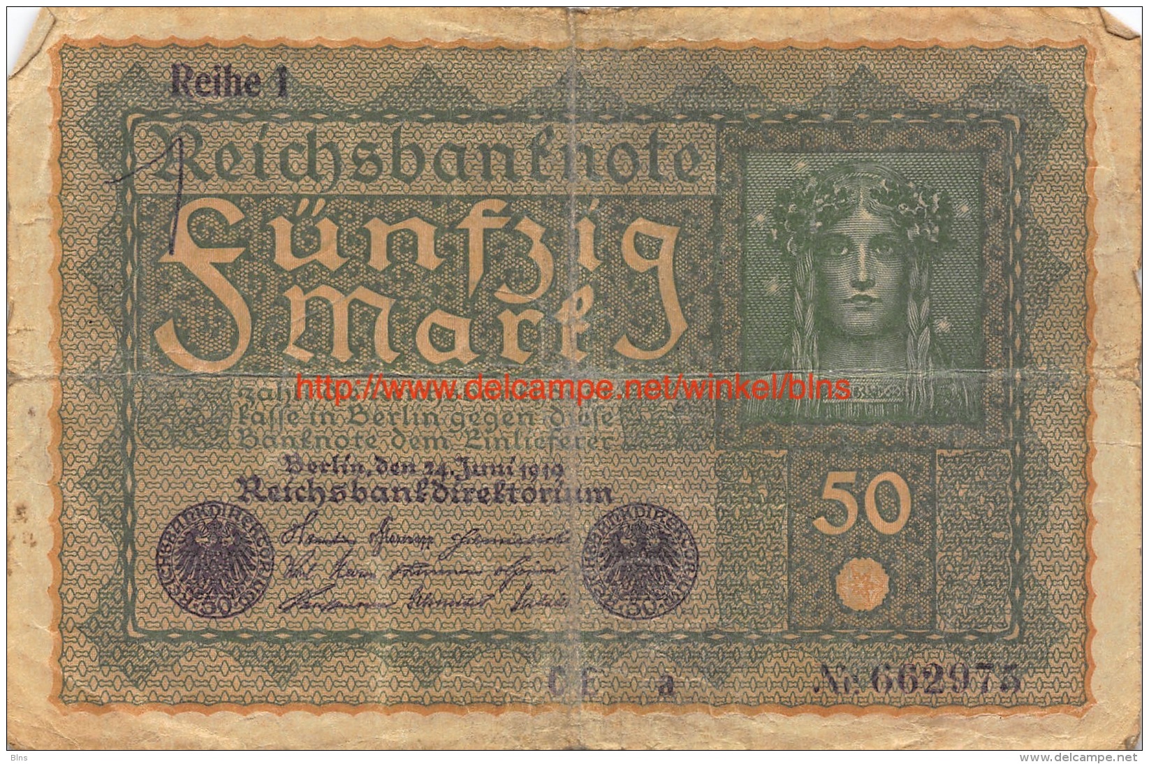 1919 Fünfzig Reichsbanknote 50 - 50 Mark